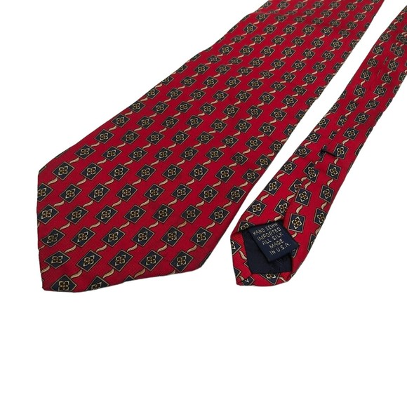 ROUNDTREE & YORKE Silk TIE Red Black Gold Made in USA Y2K Dillards 58x4 Vintage - Picture 4 of 9